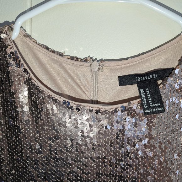 Forever 21 Rose Gold sequin party shift/Tshirt mini dress - Picture 5 of 10